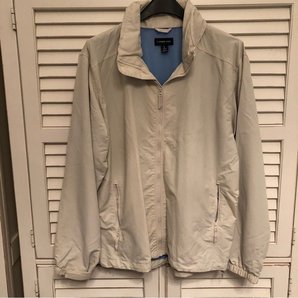Mens Windbreaker Jacket Lands End Large Khaki